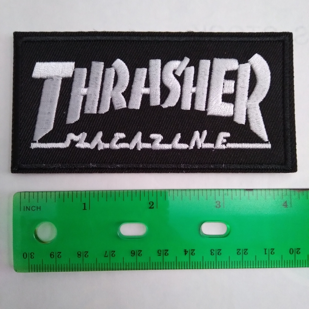 Thrasher Black and White Embroidered Rectangular Patch